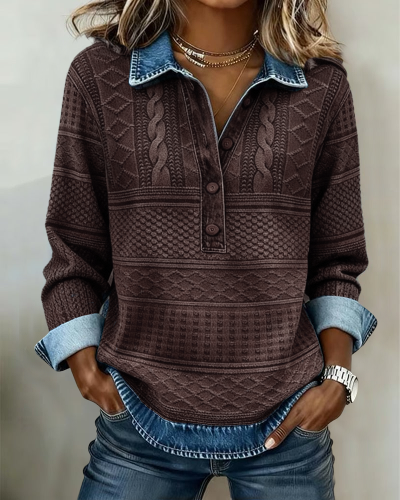 Jersey de punto de ochos con cuello vaquero
