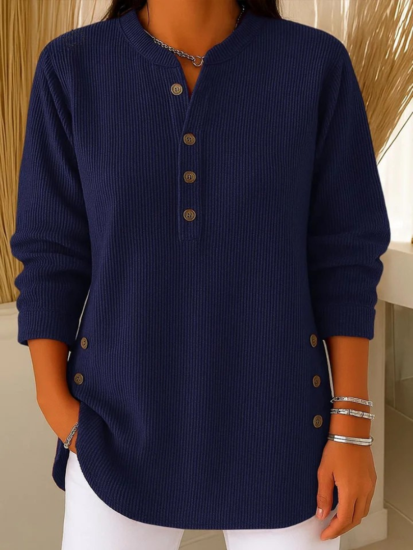 Túnica acanalada con cuello henley