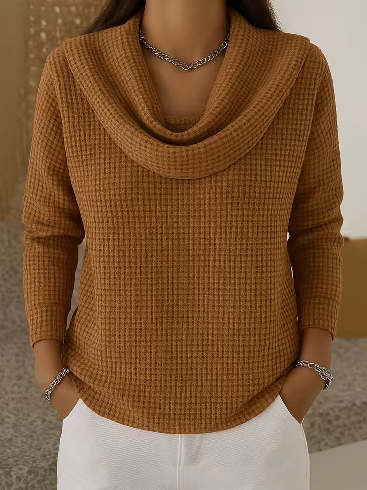 Jersey de punto gofre con cuello vuelto drapeado
