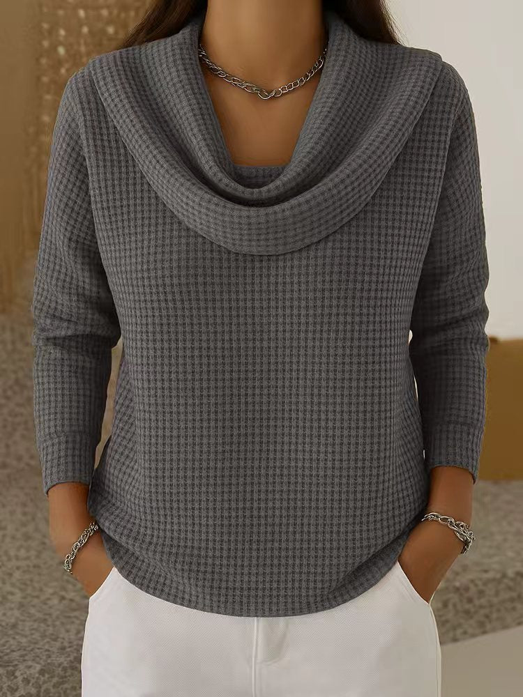 Jersey de punto gofre con cuello vuelto drapeado