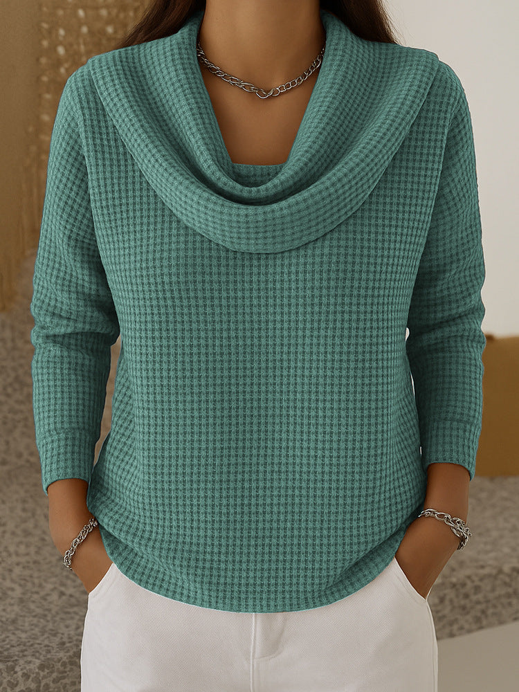 Jersey de punto gofre con cuello vuelto drapeado