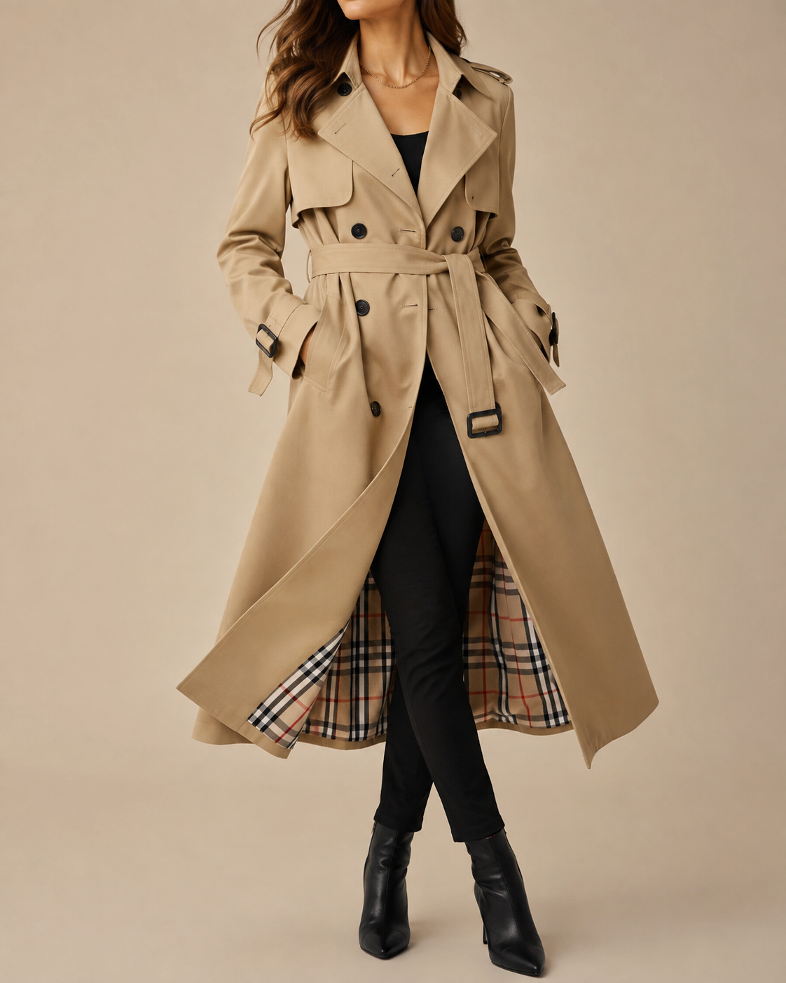 Gabardina cruzada clásica para mujer