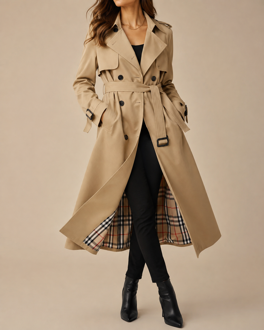 Gabardina cruzada clásica para mujer