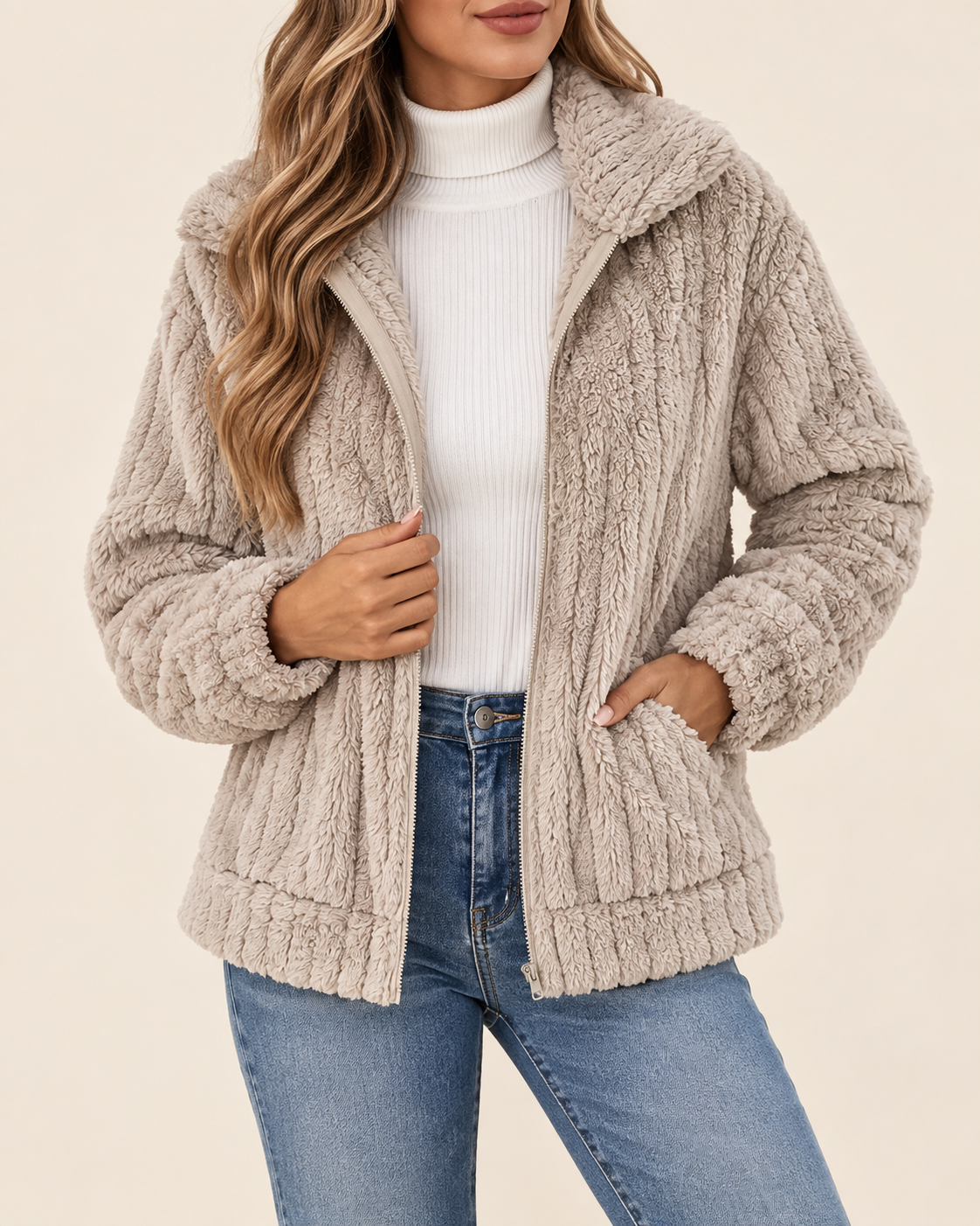 Chaqueta texturizada y acogedora para mujer