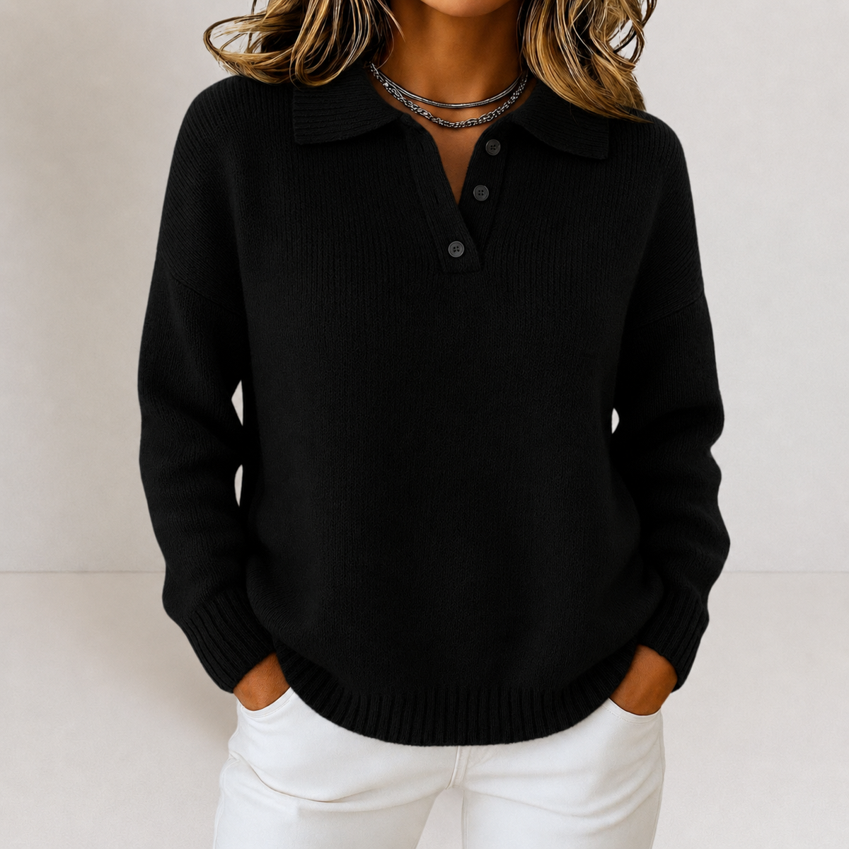 Jersey de punto con cuello polo y botones