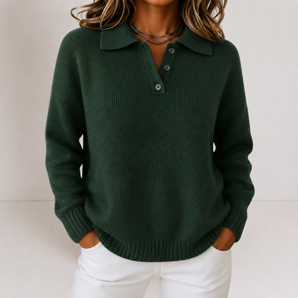 Jersey de punto con cuello polo y botones