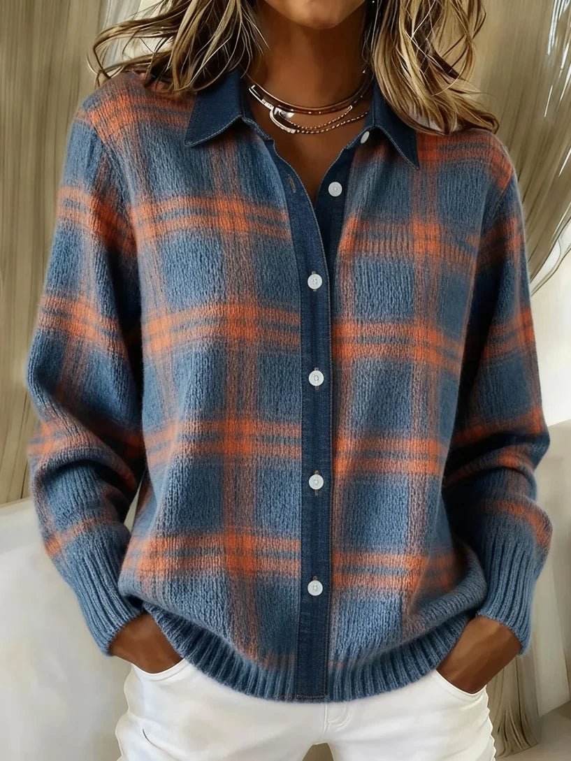 Cárdigan de cuadros con cuello camisero