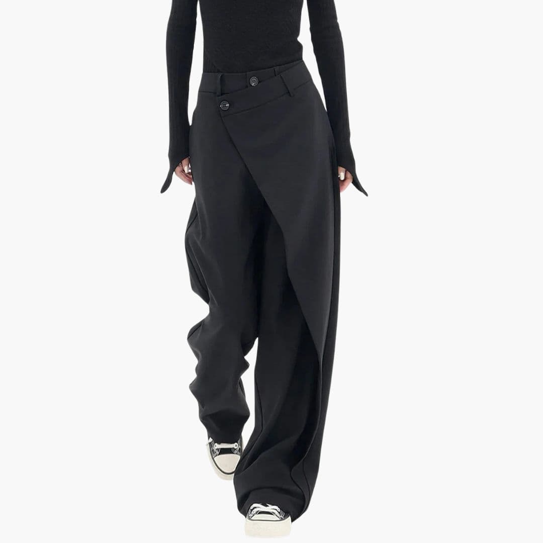 Pantalones anchos chic con cinturilla cruzada asimétrica