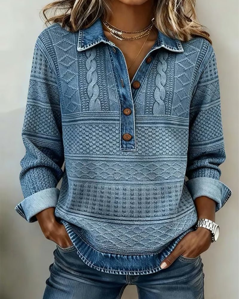 Jersey de punto de ochos con cuello vaquero