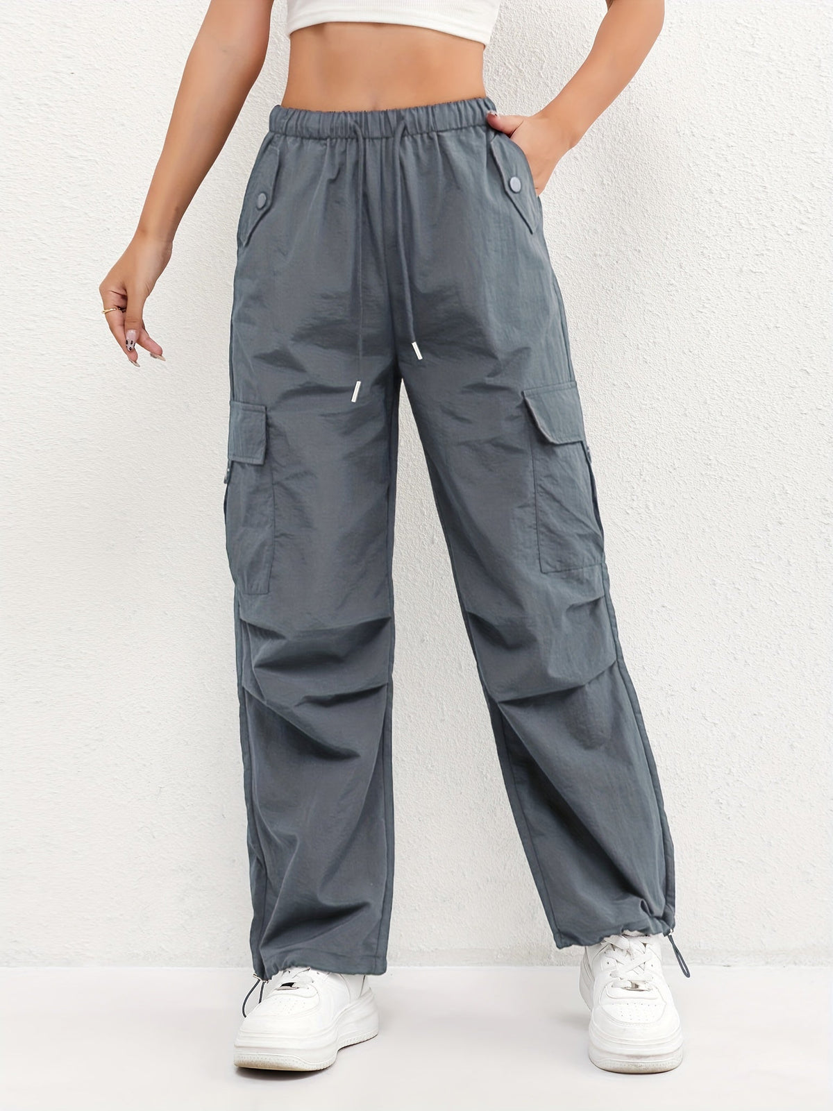 Pantalones cargo holgados con cintura elástica y bajo con cordón