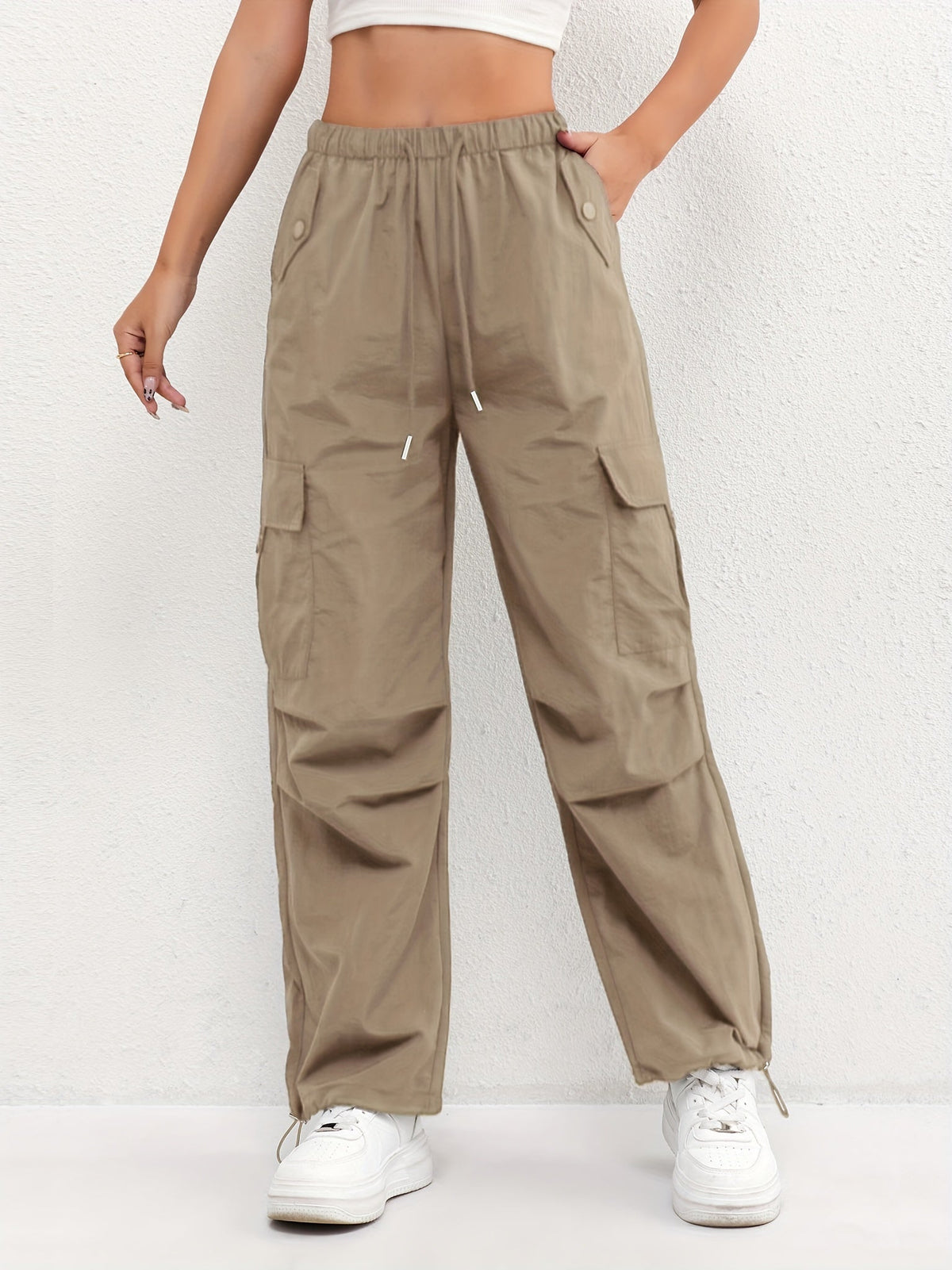 Pantalones cargo holgados con cintura elástica y bajo con cordón