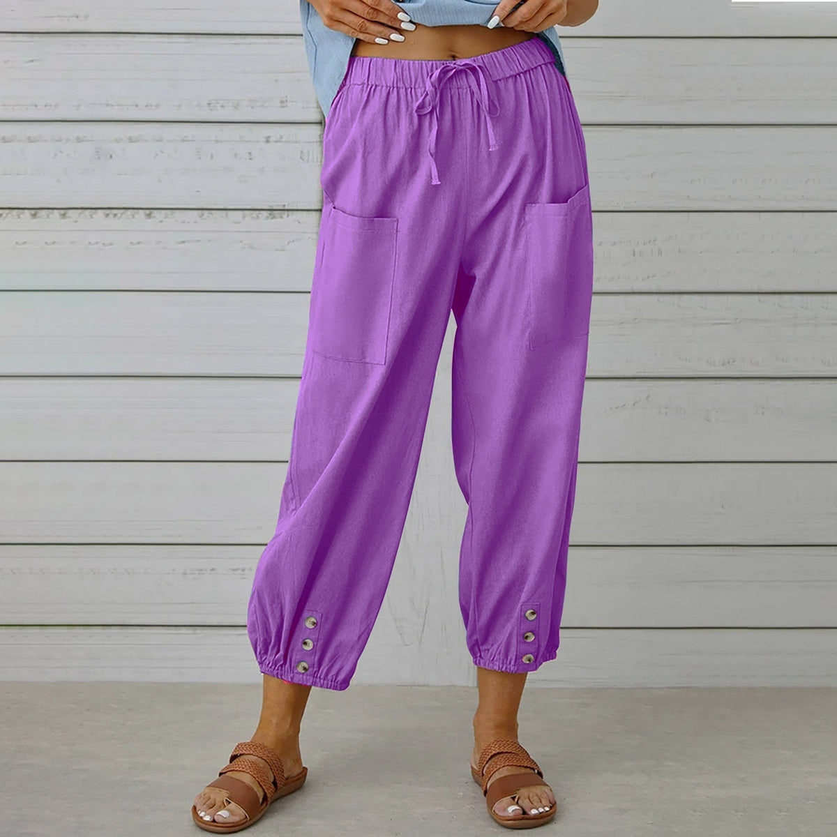 Pantalones harem holgados con cordón, puños elásticos y bolsillos de parche