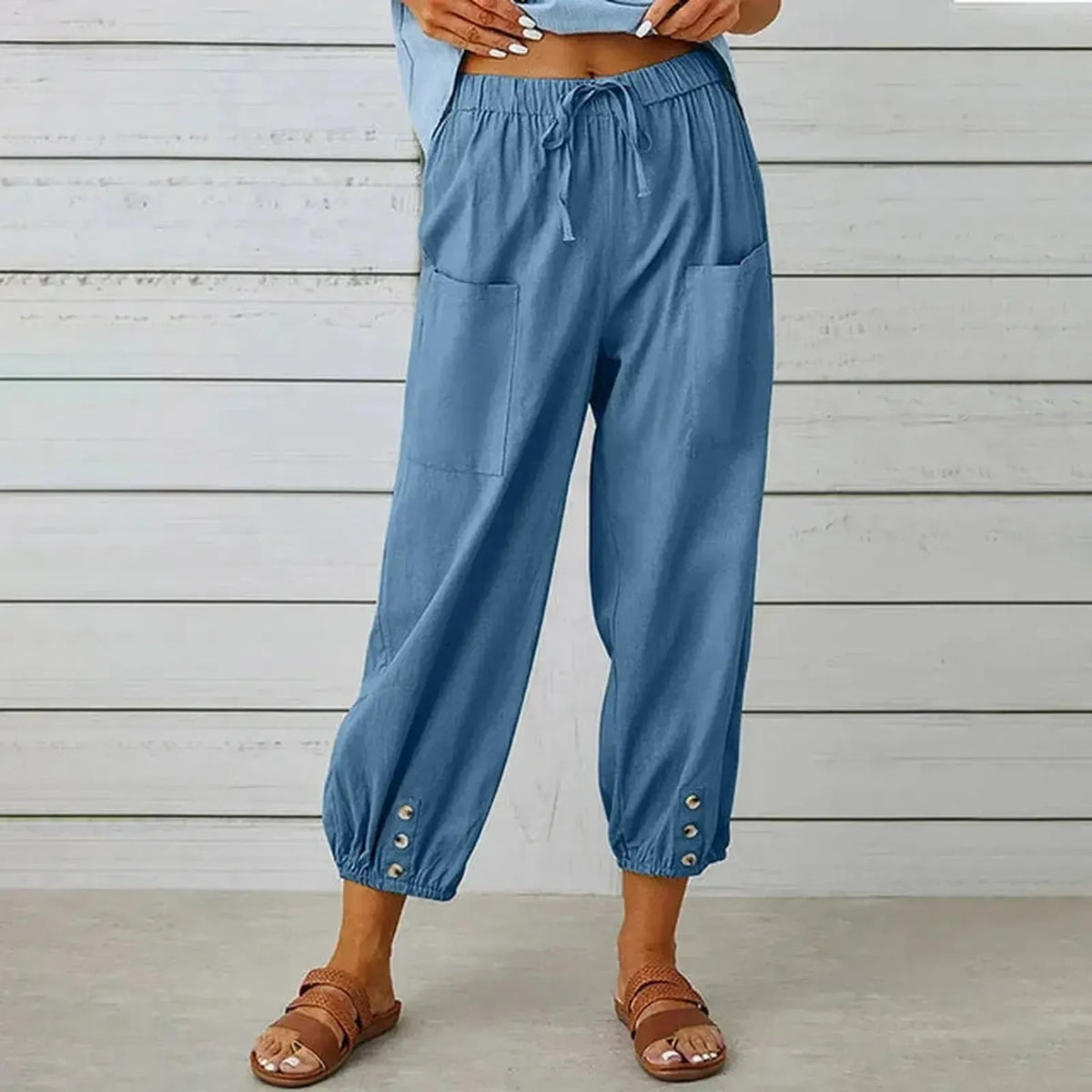 Pantalones harem holgados con cordón, puños elásticos y bolsillos de parche