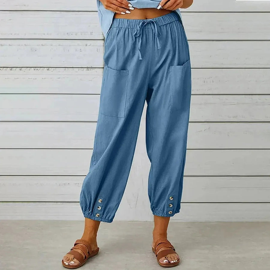 Pantalones harem holgados con cordón, puños elásticos y bolsillos de parche
