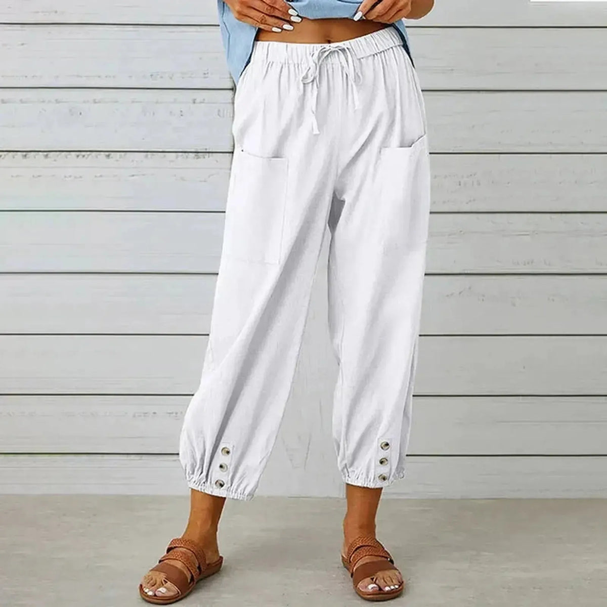 Pantalones harem holgados con cordón, puños elásticos y bolsillos de parche