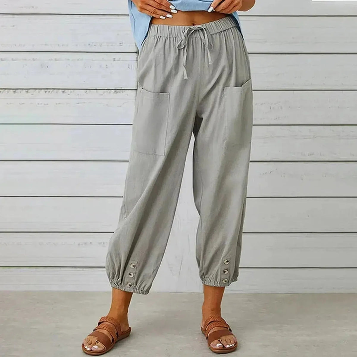 Pantalones harem holgados con cordón, puños elásticos y bolsillos de parche