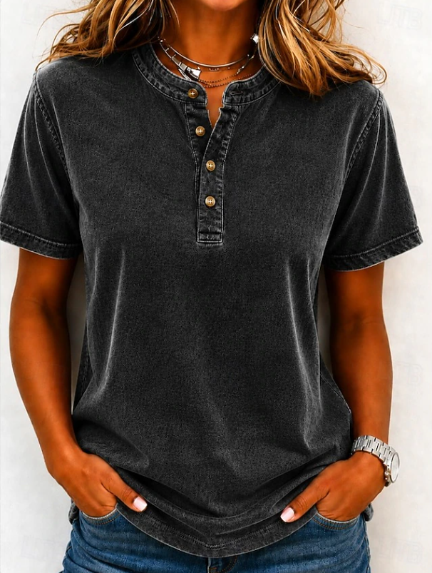 Camiseta holgada con cuello henley