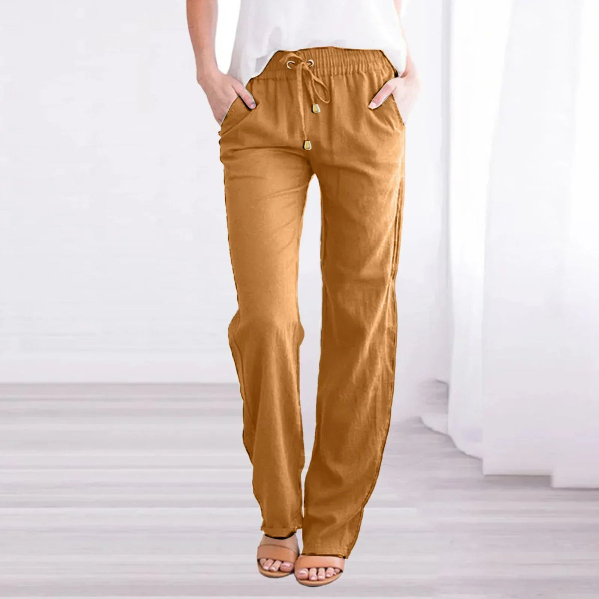 Pantalones holgados con cintura elástica, cordón y bolsillos laterales