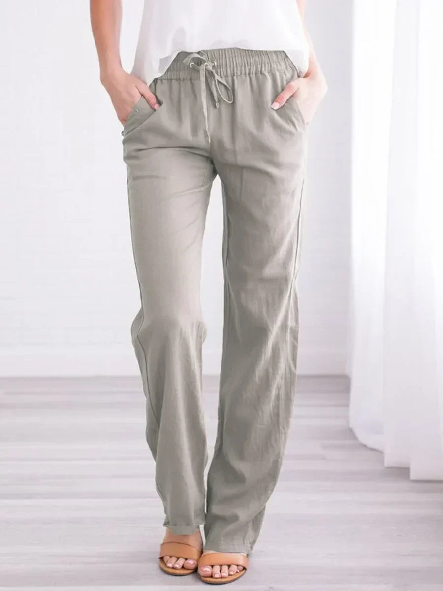 Pantalones holgados con cintura elástica, cordón y bolsillos laterales