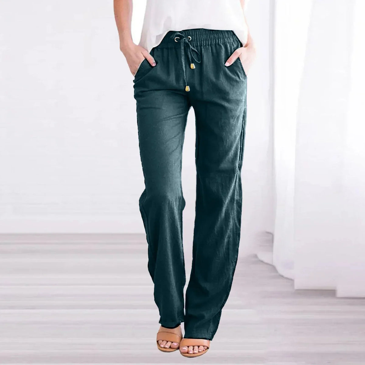 Pantalones holgados con cintura elástica, cordón y bolsillos laterales