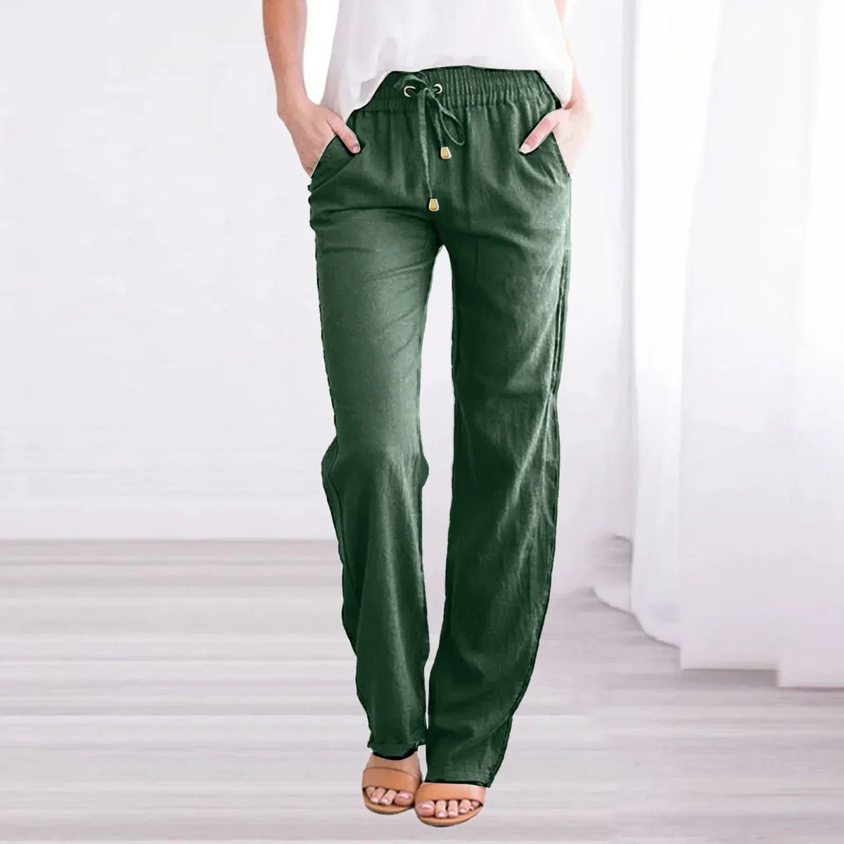 Pantalones holgados con cintura elástica, cordón y bolsillos laterales