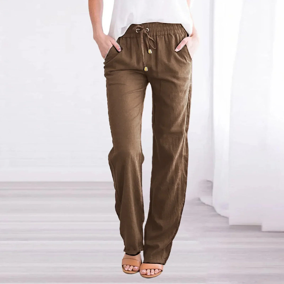 Pantalones holgados con cintura elástica, cordón y bolsillos laterales