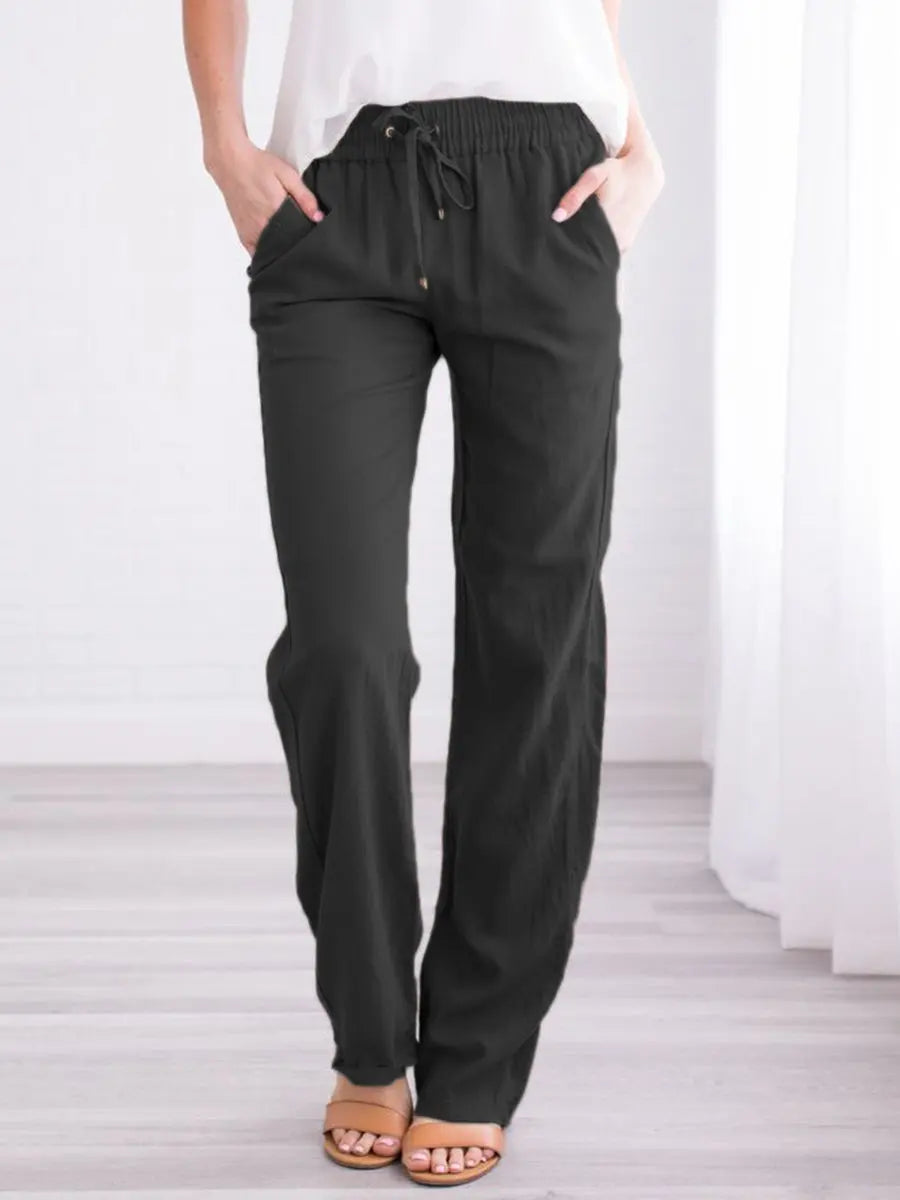 Pantalones holgados con cintura elástica, cordón y bolsillos laterales