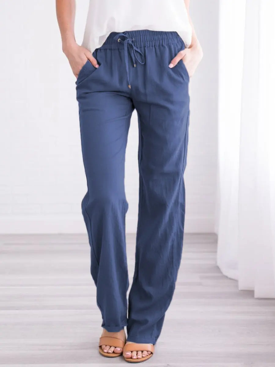 Pantalones holgados con cintura elástica, cordón y bolsillos laterales