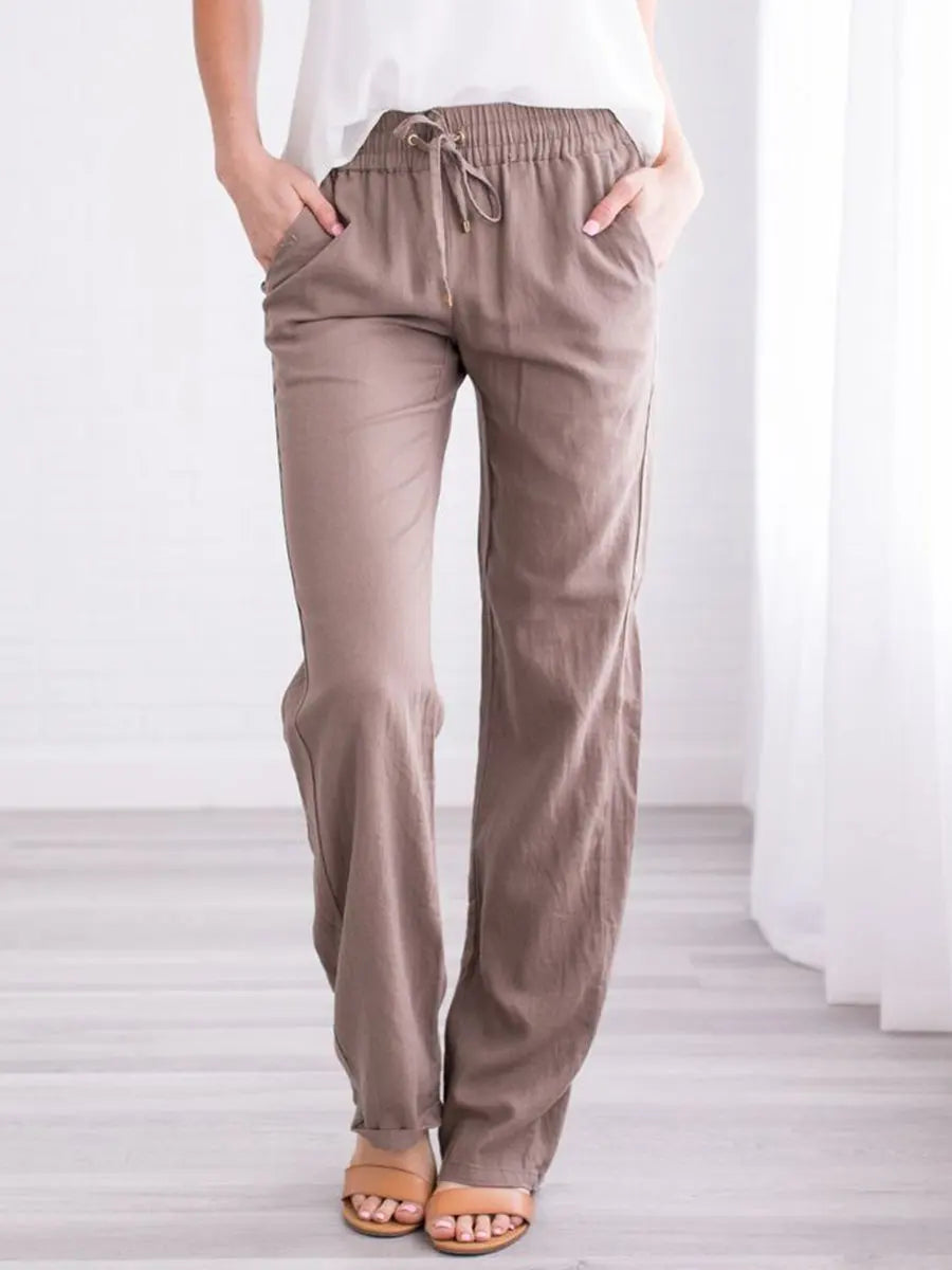 Pantalones holgados con cintura elástica, cordón y bolsillos laterales