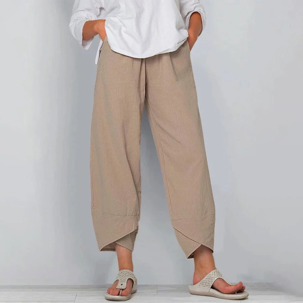 Pantalones anchos holgados con bajo asimétrico