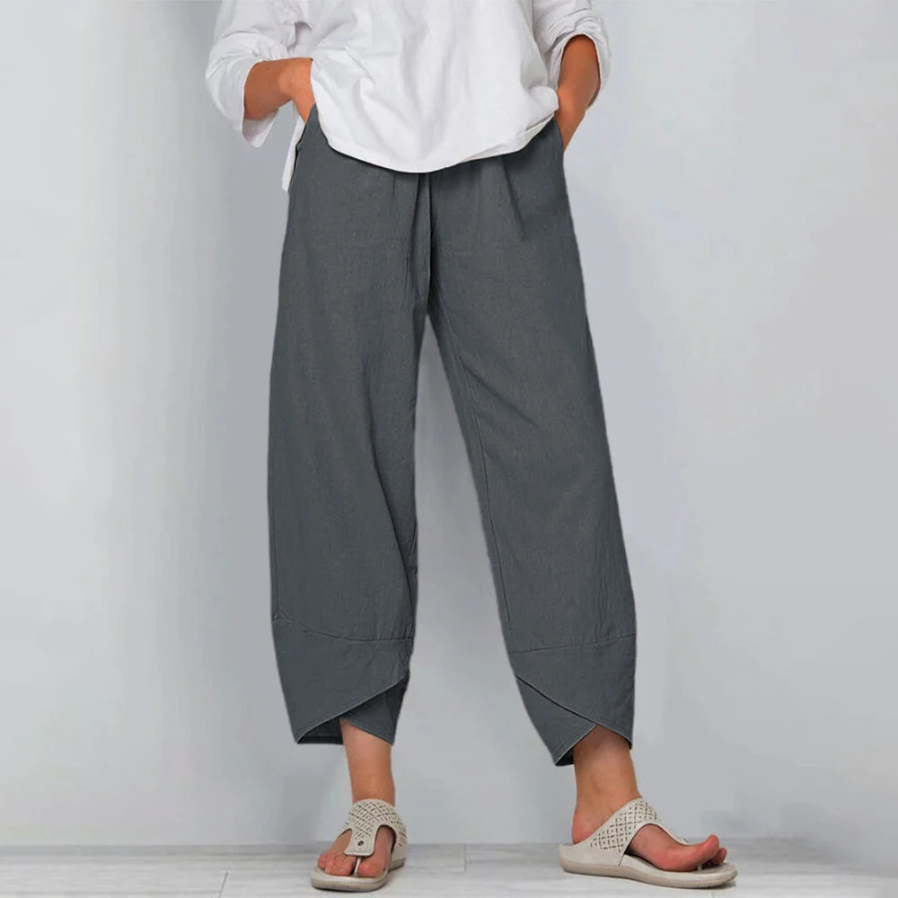 Pantalones anchos holgados con bajo asimétrico