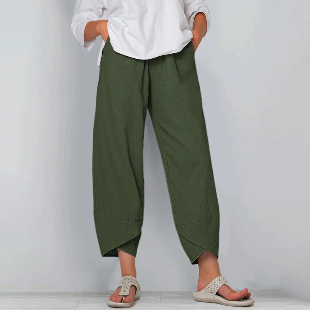 Pantalones anchos holgados con bajo asimétrico