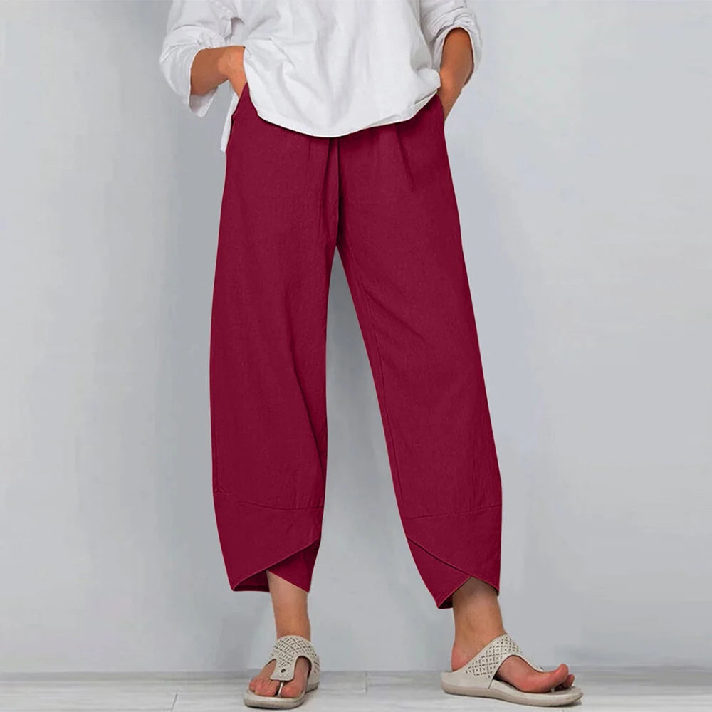 Pantalones anchos holgados con bajo asimétrico