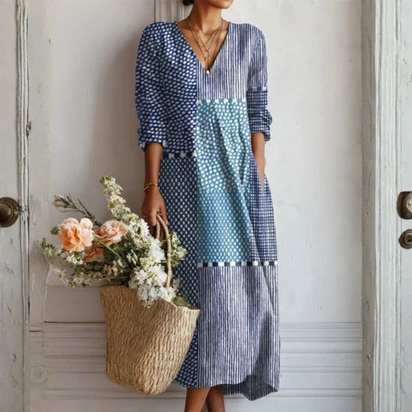 Vestido largo holgado con estampado atrevido y escote en V
