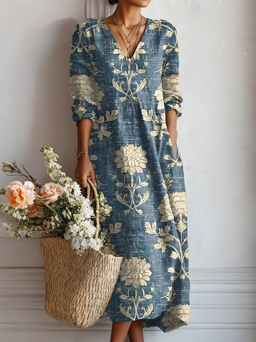 Vestido largo holgado con estampado atrevido y escote en V