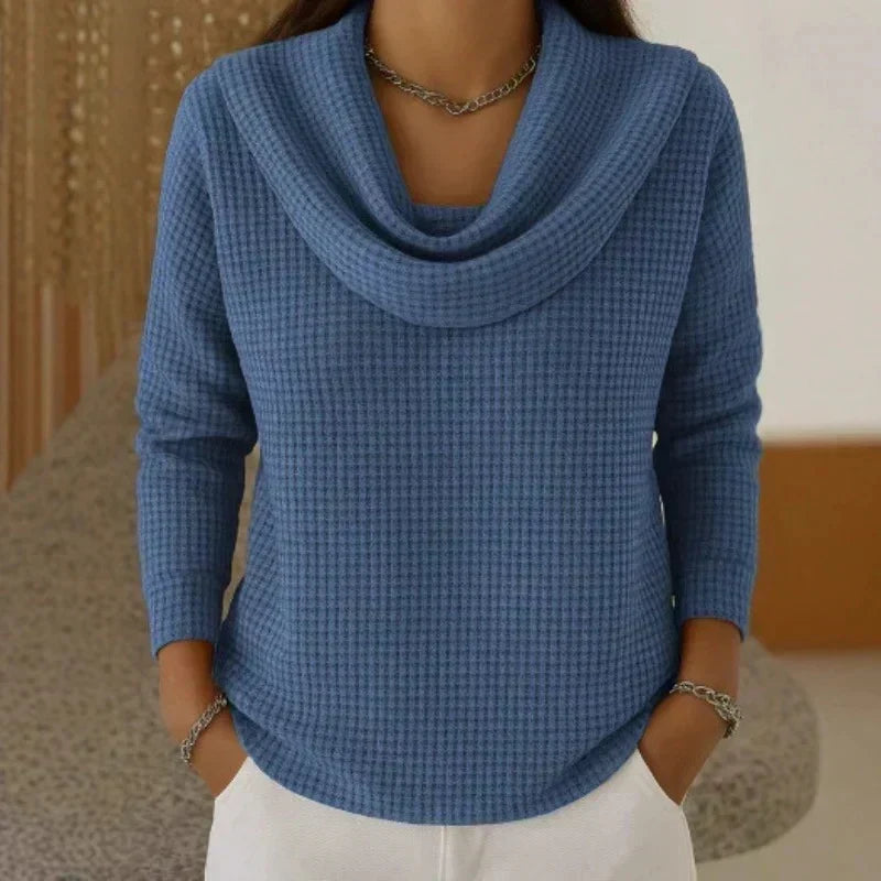 Jersey de punto gofre con cuello vuelto drapeado
