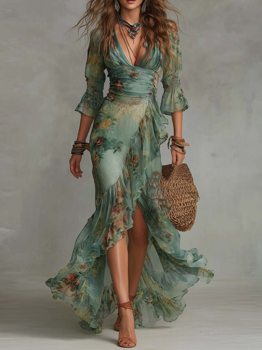 Susan | Floral Ruffle Maxi Dress