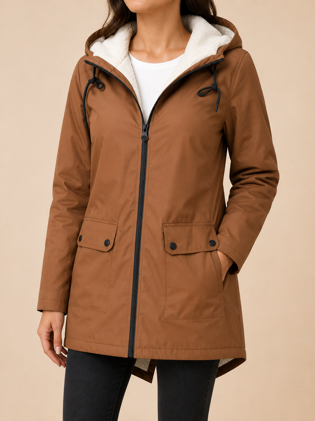 Chaqueta impermeable acogedora con forro polar para mujer
