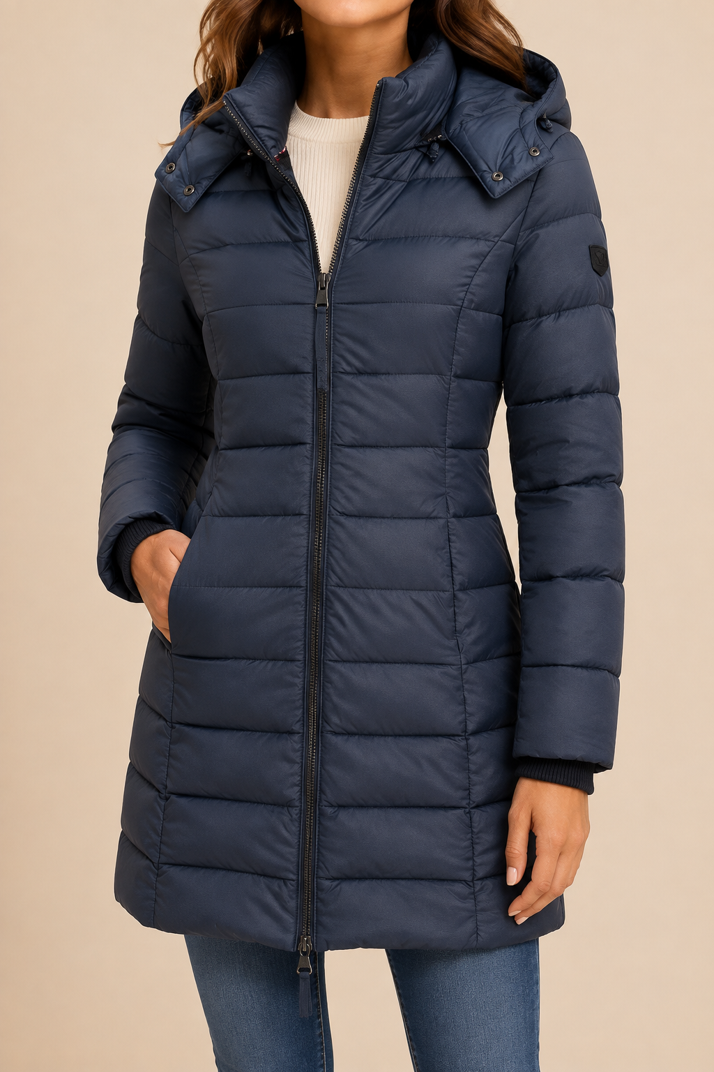 Abrigo acolchado de invierno con capucha para mujer