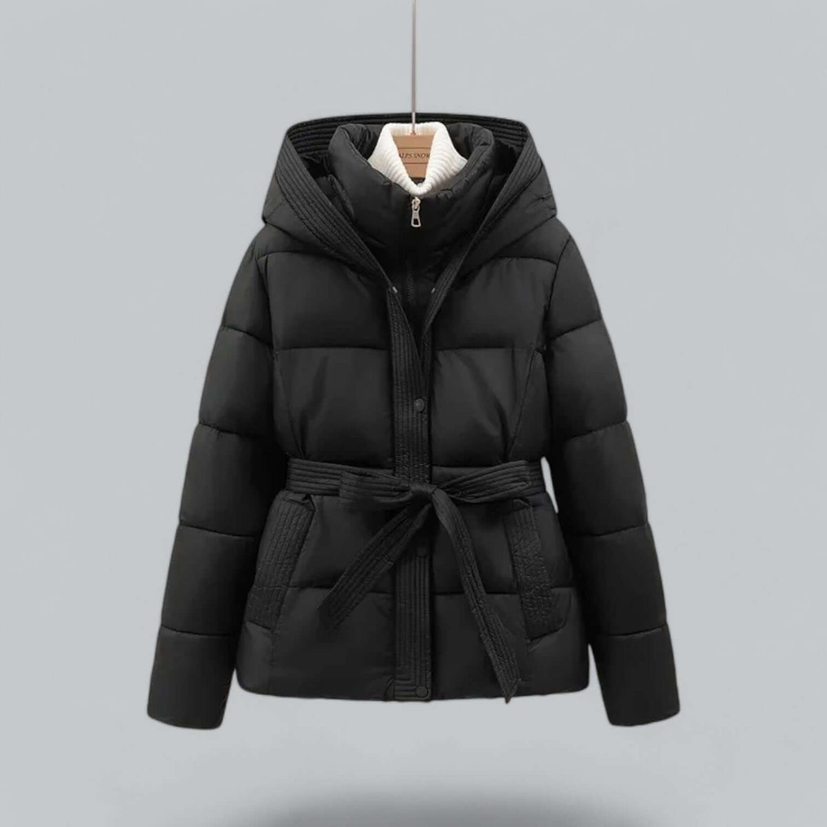 Abrigo acolchado de invierno con cinturón para mujer
