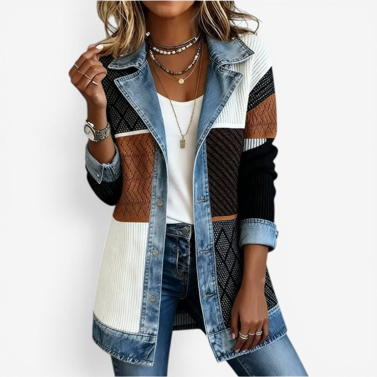 Chaqueta cárdigan con cuello vaquero