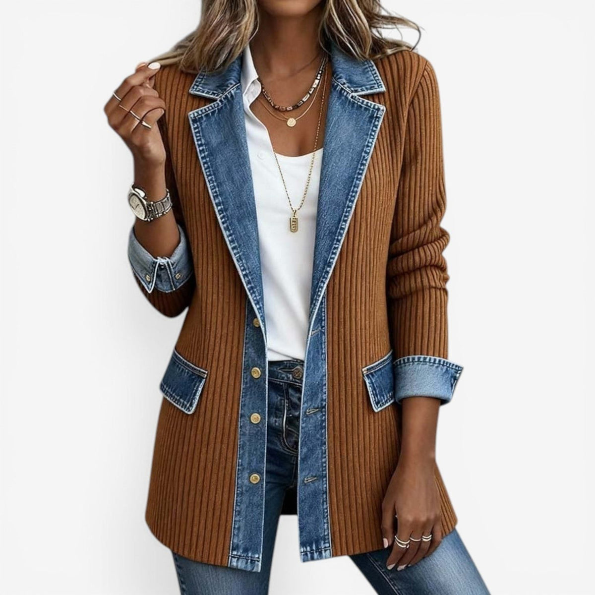 Chaqueta cárdigan con cuello vaquero