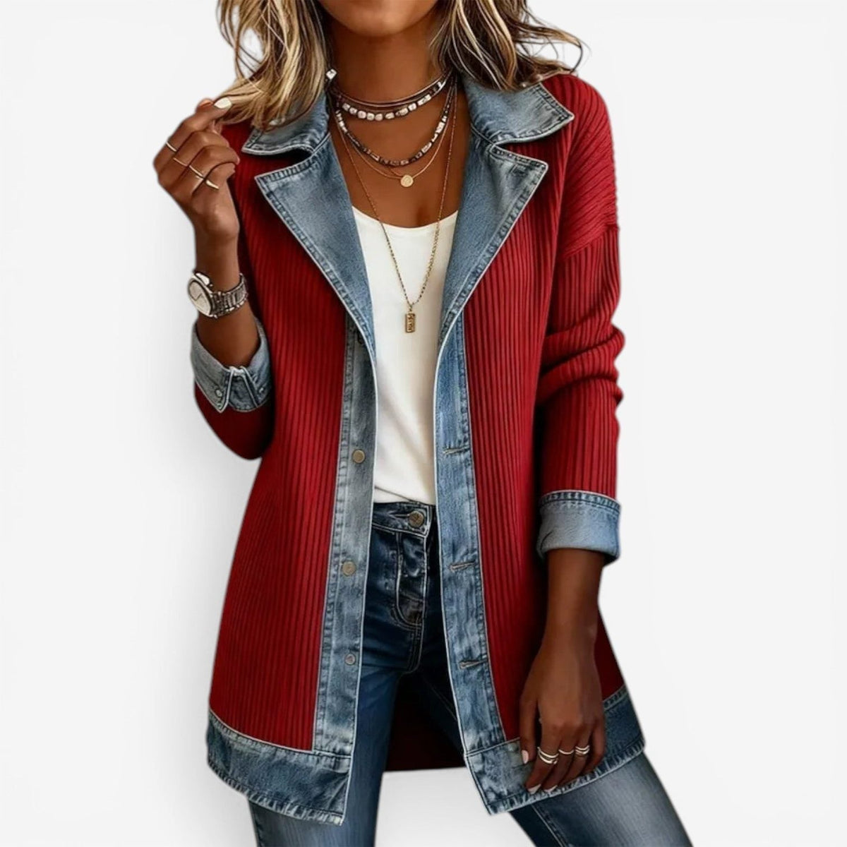 Chaqueta cárdigan con cuello vaquero