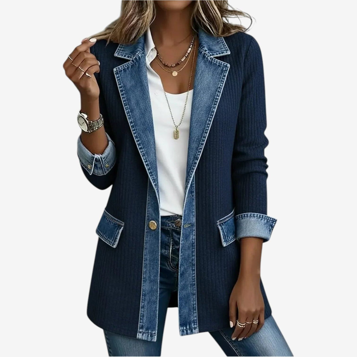 Chaqueta cárdigan con cuello vaquero