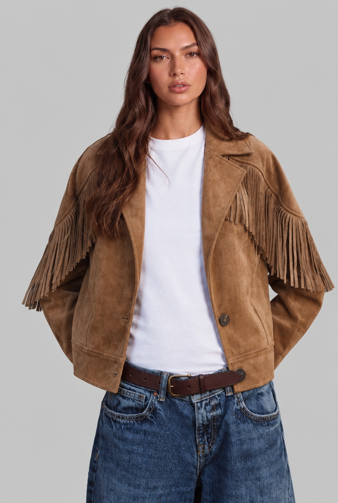Chaqueta de flecos corta de ante estilo western