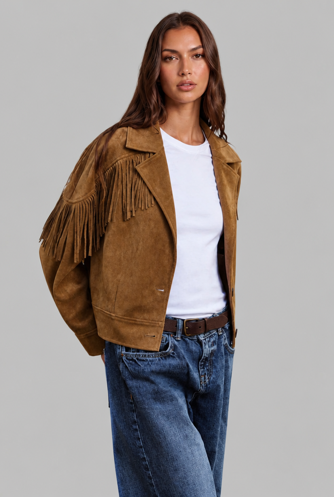 Chaqueta de flecos corta de ante estilo western