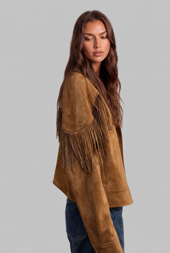Chaqueta de flecos corta de ante estilo western