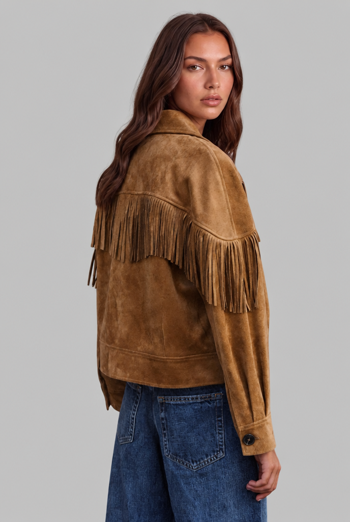 Chaqueta de flecos corta de ante estilo western