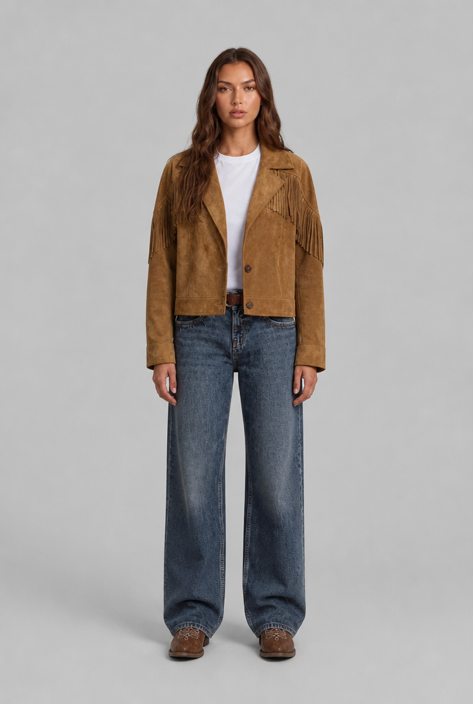Chaqueta de flecos corta de ante estilo western