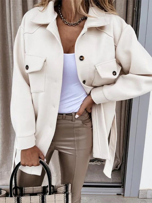 Chaqueta cortavientos informal con botones para mujer